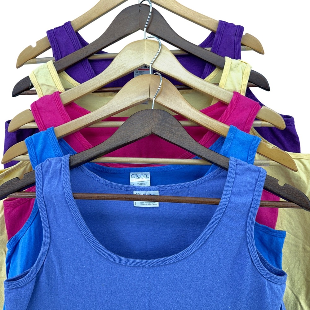 VTG Lot of 5 BLANK Gildan & Anvil Cotton Tank Tops Multicolor S M L XL Bundle